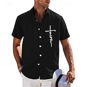 preiswerte Herrenhemd zum Knöpfen-Herren Sommerhemd Freizeithemd Strandhemd Knopfhemd Schwarz Blau Grün Kaki Grau Kurzarm Muster Glaube Revers Urlaub Hawaiianisch Bekleidung Polyester Mode Lässig Bequem