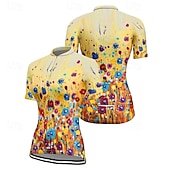 billige Dametrøyer-Dame Sykkeltrøyer Blomsternål i krystall Kortermet Sykkel T-skjorte Jersey med 3 baklommer Fjellsykling Hurtigtørkende Anatomisk design Vidje Pustende sport Gul Blå Oransje Klær