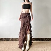 abordables Bas-Rétro Vintage Médiéval Steampunk Jupe Pirate Dentelle A Volants Ourlet asymétrique Déguisement Femmes Halloween Carnaval Décontracté Quotidien LARP Foire de la Renaissance Adulte Jupe