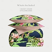 baratos 100% algodão-Conjunto de Capa de Edredom Floral 100% Algodão Suave e Respirável com Flores Tropicais Capa de Edredom Leve e Durável Confortável para Todas as Estações Fácil de Cuidar