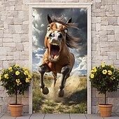 billige Dørdeksler-Morsomme dyre dekorasjoner dørdeksler hest dørtapet dørgardin dekorasjon bakgrunn innendørs/utendørs dørbanner inngangsdøren landsbygård