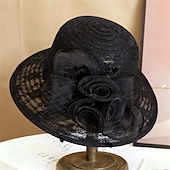 billige Partyhatter-Hatter polyester Solhatt Bryllup Ferie Te Fest Hesteløp cocktail Elegant Årgang Solbeskyttelse Med Blomster Hodeplagg Hodeplagg