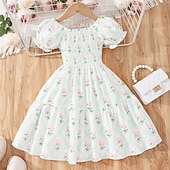 abordables Robes Décontracté-Enfants Fille Robe Fleuri Manche Courte Extérieur Occasionnel Mode Adorable 100% Coton Mi-long Robe Décontractée Robe trapèze Été 4 ans et + Rose Claire Rouge Bleu