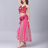 cheap Belly Dancewear-Belly Dance Skirts Gold Coin Pure Color Splicing Women's Performance Training Sleeveless High Polyester