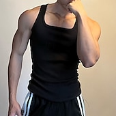 preiswerte Fitness Tank-Tops-Herren Tank Top Weste Unterhemd Ärmelloses Shirt Ärmellos Quadrathals Sommer Einfach Mode Designer Basic Urlaub Straße Ausgehen Schwarz Weiß Top T-Shirt für Herren