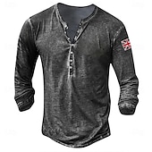 billiga Casual Henley T-shirt-Herr Knapp T-shirt Henleytröja T-shirts T-tröja Långärmad Henley Sommar Landsflagga Enfärgad / vanlig färg Mode Designer Mode Semester Gata Utekväll Mörkgrå Svart Vit Topp t-shirt för män