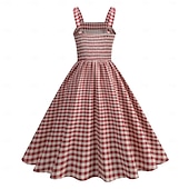 preiswerte Kleider-Retro Vintage 1950er Kleid Swing-Kleid Karomuster Damen Karneval Maskerade Alltagskleidung Junggesellinnenabschiedsparty Erwachsene Kleid Abschlussballkleider