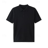 preiswerte Klassisches Poloshirt für Herren-Herren Poloshirt aus Seide, Leinen und Baumwolle, Strick, Polopullover, Business, Casual, Revers, Kurzarm, formell, einfarbig, Patchwork, Knöpfe, Sommer, Schwarz, Braun, Grün, Dunkelgrau, Dunkelkaffee