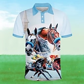levne Pánské polo tričko s potiskem-Kentucky Derby Pánské Koňské dostihy Pólo Krátký rukáv Polo tričko Košile s límečkem Obchodní příležitostné Škola Venkovní Denní nošení Festivalový outfit 3D tisk Léto Jaro Podzim Bílá