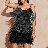 billiga Klänningar-Glada 20-talet 1920-talet Flapper-klänning Klänningar Den store Gatsby Tofs Fjäder Tofs Fjädrar Maskeradkläder Dam Maskerad Bröllop Bröllopsgäst Fest / afton Vuxen Klänning Hemkomstklänningar