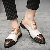 abordables Officiel-chaussures habillées bicolores pour hommes en bronze et crème avec design à lacets, embout élégant pour des événements formels élégants