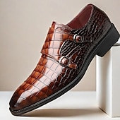 abordables Officiel-Homme Chaussures Monk Motif Crocodile Cuir PU Respirant Confortable Antidérapant Boucle Noir Rouge Dorée Automne Hiver