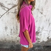 ieftine Cămăși-Cămașă Bluză din Bumbac și In Culori Uni Elegant Casual Mânecă Scurtă Guler Regulare Tops Zilnic Sărbătoare Butoane Negru Alb Roșu Violet Khaki Vară Primăvară