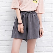 abordables Short en lin et coton-Femmes Short en coton et lin Shorts Slacks Streetwear Occasionnel Court Naturel Uni Avec Poches Conception à cordon élastique Confortable Vacances Rue Carmin Vert forêt Bleu ciel clair Gris Été Coupe