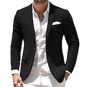 economico Blazer Classici da Uomo-Per uomo Giacca blazer Ufficio Casual Quotidiano Moda Quotidiano Tutte le stagioni Poliestere Tinta unita Base Monopetto Un Bottone Giacca Nero Blu marino Azzurro cielo Kaki