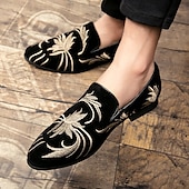 abordables Chaussures sans lacets &amp; mocassins-chaussures de bal pour hommes - mocassins en velours noir avec motif de blé brodé doré pour les occasions formelles