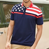 abordables Día de la Independencia-día de la independencia americana Hombre Bandera estadounidense de los Estados Unidos Polo Manga Corta Camisas de polo Camisas con cuello Casual Exterior Ropa Cotidiana Impresión 3D Verano Primavera