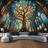 olcso Az élet fája falikép-Az Élet fája függő faliszőnyeg Fali művészet Nagy faliszőnyeg Fali dekoráció Fénykép háttér Takaró Függöny Otthon Hálószoba Nappali díszítés Ólomüveg Katedrális
