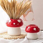 cheap Vases &amp; Basket-Red Mushroom Shaped Flower Vase with White Dots, Colorful Resin Tabletop Planter, Decorative Hydroponic Vase for Home, Hotel, and Restaurant Decor