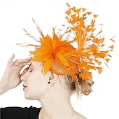 baratos Capacete de Casamento-Peça para Cabeça Penas Sinamay Casamento Festa de Noite Elegante Casamento Com Penas Capacete Chapéu