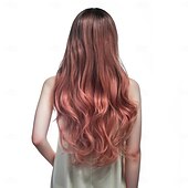 お買い得  トレンドの合成ウィッグ-人工毛ウィッグ ウェーブ アシメントリー・ヘアカット ディープパーティー 機械製 かつら 28 インチ A1 合成 女性用 ミドル部 弾性ある 快適 ピンク