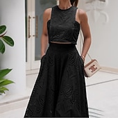 preiswerte Elegante Blumenkleider-Damen kleid lang Zweiteiliges Kleid Elegant Modisch Urlaub Verabredung Ausgehen Regular Fit Glatt Ärmellos Rundhalsausschnitt Schwarz Weiß Gelb Rosa Sommer