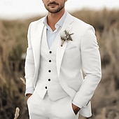 voordelige Trouwpakken-Heren Strand Trouwlenzen Witte Luchtblauw Mode Formeel Zomer Effen Kleur Tailored Fit 3-delig Enkel Knoop Twee-knopen