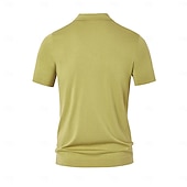 preiswerte Klassisches Poloshirt für Herren-Herren Poloshirt aus Seide, Leinen und Baumwolle, Strick, Polopullover, Business, Casual, Revers, Kurzarm, formell, einfarbig, Patchwork, Knöpfe, Sommer, Schwarz, Braun, Grün, Dunkelgrau, Dunkelkaffee