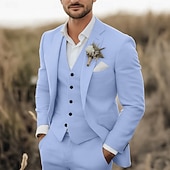 voordelige Trouwpakken-Heren Strand Trouwlenzen Witte Luchtblauw Mode Formeel Zomer Effen Kleur Tailored Fit 3-delig Enkel Knoop Twee-knopen