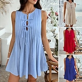 tanie Sukienki kwiatowe-Damskie Sukienka mini Codzienne sukienki Sukienka na szerokich ramiączkach Letnie sukienki Moda Klasyczny Nowoczesny Codzienny Święto Weekend Regularny Równina Bez rękawów Półgolf Czarny Czerwony