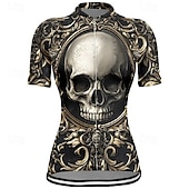 cheap Women&#039;s Jerseys-Women&#039;s Cycling Jersey Short Sleeve Bike Tee Tshirt Jersey with 3 Rear Pockets Mountain Bike MTB Breathable Quick Dry Anatomic Design Wicking Wine Red Black Red Skull Sports Clothing Apparel