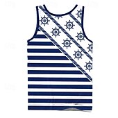 baratos tops 3d masculinos-Homens Xadrez Leme Camiseta Top de colete Sem Manga Camiseta Impressão 3D Gola Redonda Camisa Férias Casual Havaiana Feriado Vermelho Azul Verão Primavera Roupa S M L XL XXL XXXL