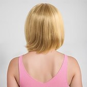 economico Parrucche trendy sintetiche-Parrucca Sintetica Liscio Liscio Kinky Asimmetrico Frangia Dritta Fatto a macchina Parrucca 12 pollici A1 Capelli Sintetici Per donna Classico Confortevole Capelli Evidenziati / Balayage Biondo