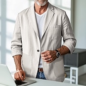 abordables Blazers Clásicos para Hombres-Hombre Blazer de lino chaqueta Negocio Fiesta de Cóctel Fiesta de Boda Moda Casual Primavera &amp; Otoño Poliéster Lino Plano Botones Bolsillo Cómodo Recto 1 botón Chaqueta de sport Negro Burdeos Azul