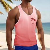 preiswerte Fitness Tank-Tops-Herren Tank Top Weste Unterhemd Ärmelloses Shirt Ärmellos Rundhalsausschnitt Sommer Farbverlauf Kokospalme Mode Klassisch Bequem Straße Lässig Sport Gelb Rote Blau Top T-Shirt für Herren