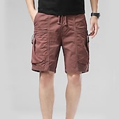 baratos Clássico-Homens Bermuda Cargo Calção Shorts de verão Com Cordão Cintura elástica Bolso multi Tecido Conforto Vestível Comprimento do joelho Ao ar livre Esporte Diário Moda Casual Preto Vinho