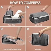 economico deposito bagagli e viaggi-set di cubi di compressione per l&#039;imballaggio da viaggio, borse portaoggetti di grande capacità da 4 pezzi con tessuto a motivo a rombi, organizer impermeabile per bagagli