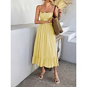 abordables Robes d&#039;été-Femme Robe mi-longue robe blanche Robe casual Robe d&#039;été Robe à enfiler Mode Moderne du quotidien Plage Fin de semaine Standard Plein Sans Manches Bretelles Fines Noir Jaune Bleu Vert Eté
