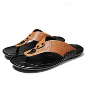 preiswerte Urlaubsandalen-Moderne Flip-Flops aus hellbraunem Kunstleder für Herren mit doppelten Aussparungen und verstellbaren Riemen – vielseitiges Schuhwerk für Komfort im Alltag