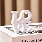 cheap Statues-White Double-Layer &quot;LOVE&quot; Letter Tabletop Decor, PVC Freestanding Sign, Romantic Valentine&#039;s Day, Wedding, Anniversary Decoration, Warm Indoor Desktop Letter Ornament for Home and Party Display