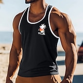 cheap Tank Tops-Men&#039;s Tank Top Vest Top Sleeveless Shirt Muscle Shirt Sleeveless Crew Neck Summer Coconut Tree Sports Fashion Comfortable Print Casual Beach Black White Green Top Tee for Men