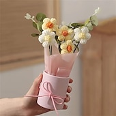ieftine rechizite de petrecere-Buchet de flori artificiale din fire țesute manual - 1 set inclusiv flori țesute din țesătură hârtie de împachetat găleată din plastic 5 flori croșetate din fire - potrivite pentru cadouri pentru