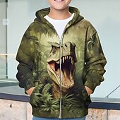 billiga Pojkens 3D-djur-Pojkar 3D Dinosaurie Huvtröja Kappa Ytterkläder Långärmad Vår Höst Förtjusande Sport Barn 4-12 år Blixtlås Gata Dagligen Normal