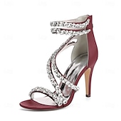 economico Sandali Eleganti-sandali con tacco alto e cinturino in strass bianchi da donna – eleganti scarpe da sposa per cocktail party
