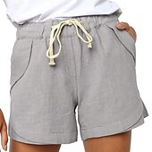 ieftine Bermude-Pentru femei Pantaloni Scurți Pantaloni Șic Stradă Casual Scurt Natural Simplu Buzunar Respirabilitate Απαλό Comfortabil Micro-elastic În aer liber Vacanță Negru Alb Gri Deschis Cafea Vară Fit regulat