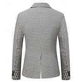 billige Herre Klassiske Blazere-Herre Cocktail antrekk Blazer Bryllupsfest cocktail Elegant og moderne Elegant og luksuriøst Sommer Vår Polyester Hundetannmønster Enkelt Brystet Enn-knapp Blazer Hvit+Svart