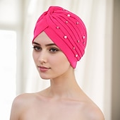 economico Copricapi da cerimonia-Copricapo Misto Poliestere / Cotone Cappello floscio turbanti Casuale Chiesa Con Perline Colore puro Copricapo Copricapo
