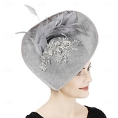 baratos Chapéus e Fascinators-Peça para Cabeça Linho Artificial Penas Casamento Festa de Noite Elegante Casamento Com Penas Capacete Chapéu