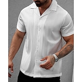 cheap Men&#039;s Button Up Shirts-Men&#039;s Shirt Summer Shirt Casual Shirt Beach Shirt Button Up Shirt White Short Sleeve Plain Shirt Collar Vacation Hawaiian Clothing Apparel Polyester Fashion Casual Comfortable