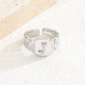 cheap Gifts-Personalized Letter Ring, Gift for Mom, Copper with Zircon Alphabet Ring, Vintage-Style Chain Design, Adjustable Open Band, Minimalist Aesthetic Jewelry for Women